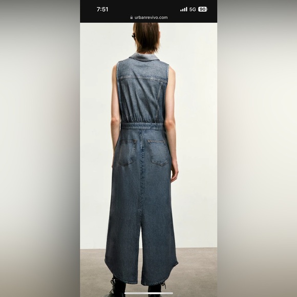 Urban Revivo Split hem sleeveless denim dress - Picture 2 of 7